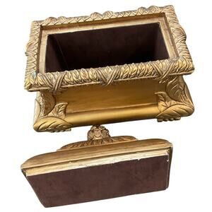 Vintage Jewelry Wood Trinket Elegant Gold Decorative Box EUC